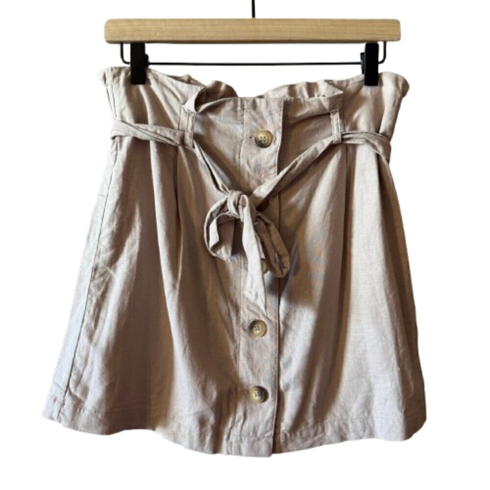 Women's 8 TopShop Light Rose Linen Blend Button Paperbag Mini Skirt